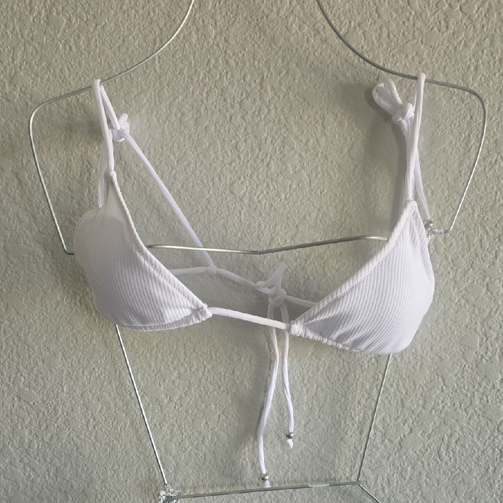 White Ribbed Tie-String Bikini Set - Picture 2 of 3